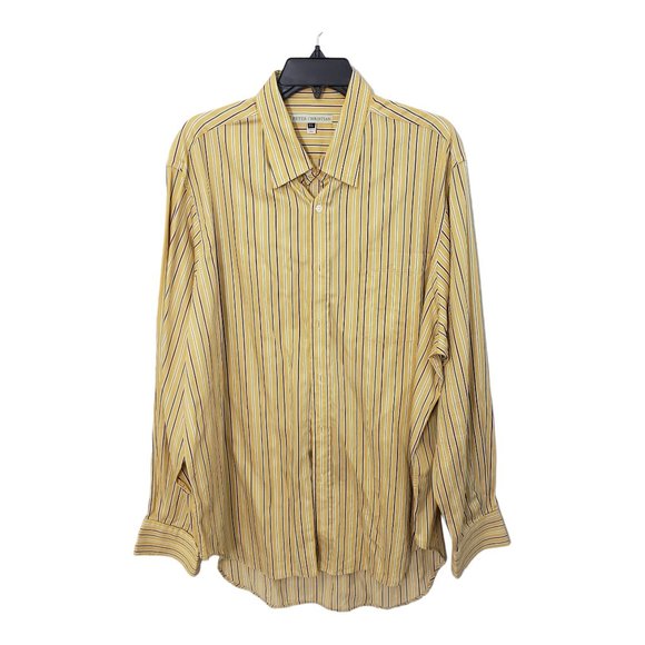 CT1461 Peter Christian Men's Yellow Striped Dress Shirt XL - Picture 1 of 3